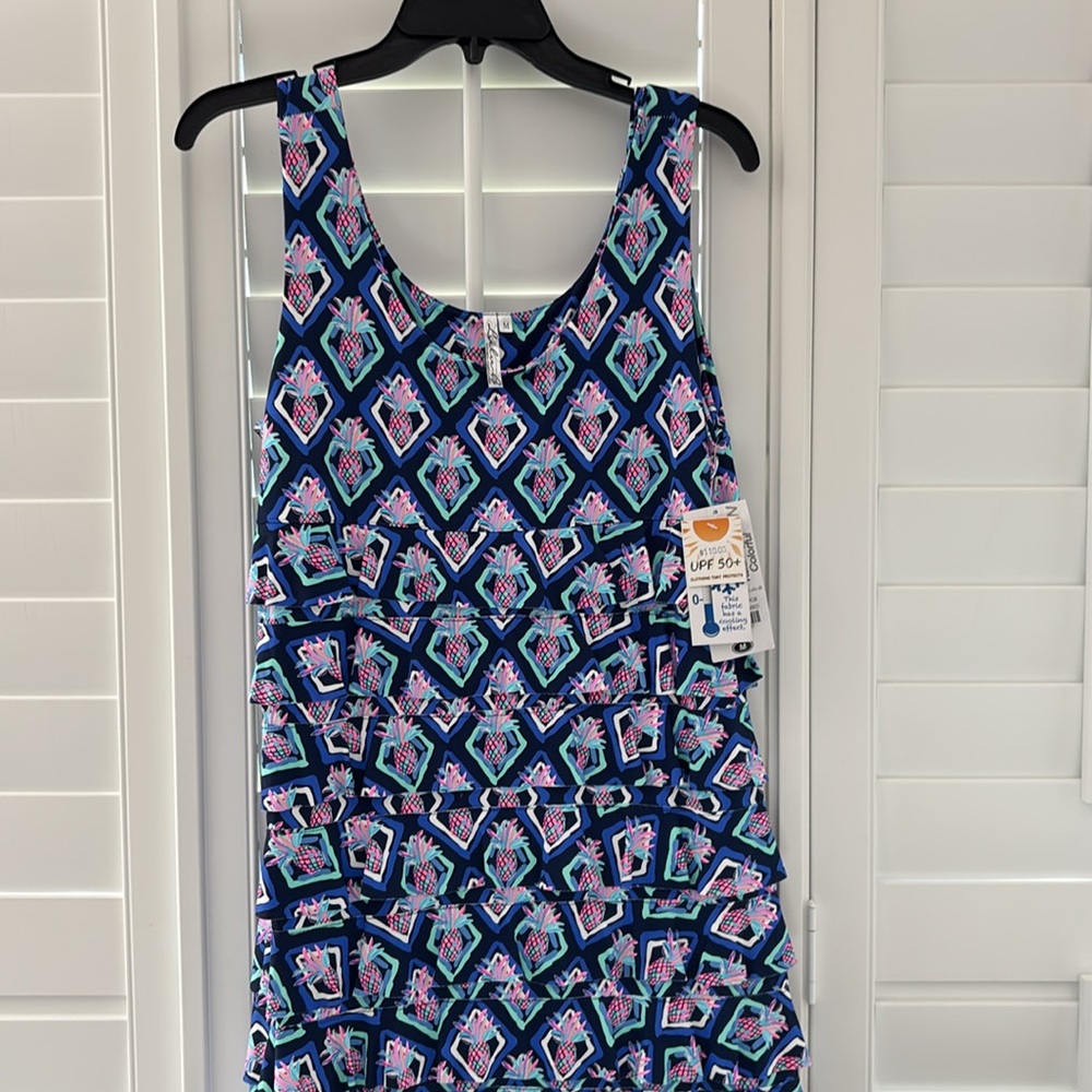 Lulu-B Navy Maxi Dress with Pink and Teal Geometric Print - Picture 2 of 6